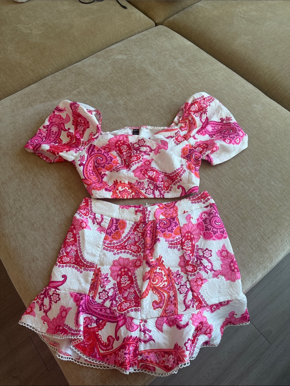 Pink Paisley Two-Piece Crop Top & Skirt Set